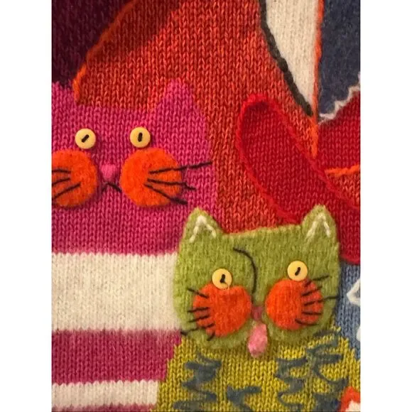 Vintage Susan Bristol Knit Cat Pattern Button Front Cardigan Black Multi XL - Picture 4 of 11